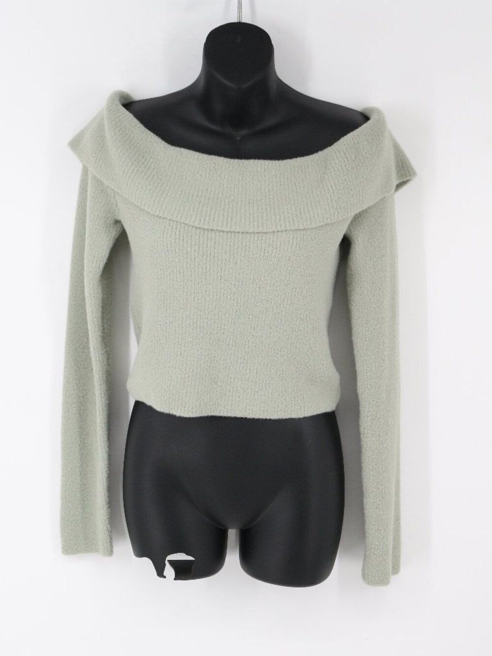 American Eagle Whoa So Soft Ribbed Off The Shoulder Sweater Sage Green Large